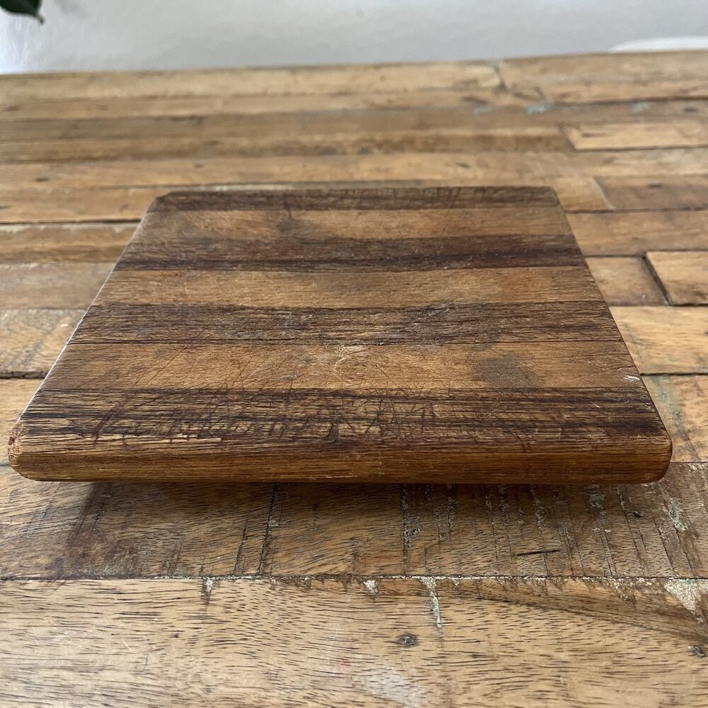 Solid Wood Cutting Serving Cheese Board 7 x 7.25 in Raised Feet Striped Design